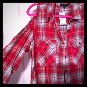 Cold Shoulder Plaid Flannel